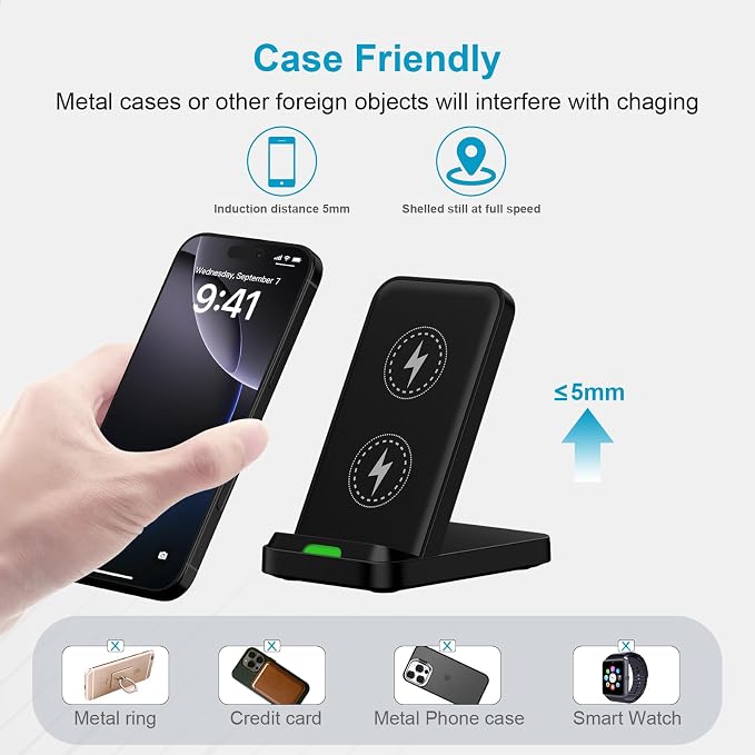 15W Samsung S26 Wireless Charger Fast Charging Stand for Galaxy S26 Ultra | Android Wireless Charging Station with QC Adapter for Samusng S26/S25 Ultra/S24/Z Flip7 Pixel 10a 10 9 Pro XL/Fold iPhone 17