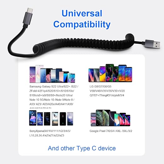 USB c Cable Coiled USB c Cable Fast Charging（2Pack 3FT+6FT ） Compatible with iPhone 16/15/Samsung Galaxy S20 S10 S9 S8 Plus (USB Type C)