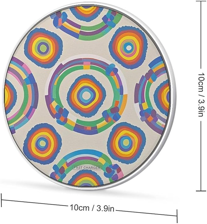 Rainbow Pattern Wireless Charger Aluminum Alloy Frame 10W Fast Charging Pad with Indicator Light 6mm Thin &amp Portable Wireless Charging Pad for Travel Home Office Desk