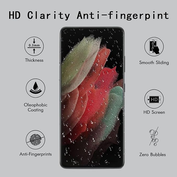 [4 Pack] Tempered Glass Screen Protector for Samsung Galaxy S21 ultra | Tempered Glass Scratch Resistant Easy-Install Bubble Free Anti-Fingerprint