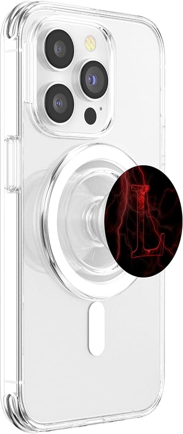 Red Lightning abstract Letter L Monogram on black PopSockets Adhesive PopGrip