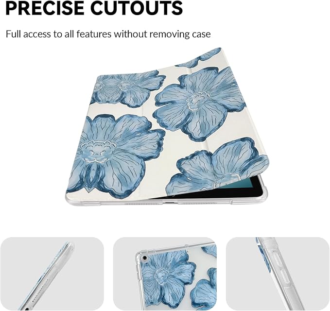 Lovmooful for iPad 9/8/7 Gen Case with Pencil Holder Cute-Bear Flower | Fit for iPad 9/8/7 (10.2-Inch2021/2020/2019 Model9th/8th/7th Generation)Soft TPUTrifold StandProtectiveGirly