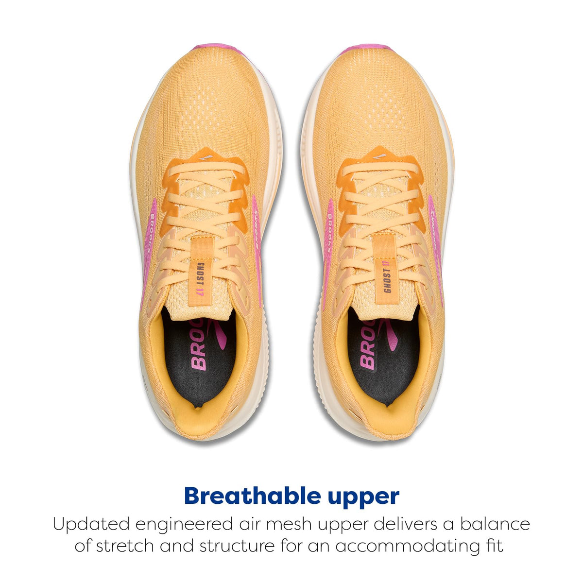 Brooks Women’s Ghost 17 Neutral Running Shoe - Apricot/Grey/Pink - 9.5 Medium