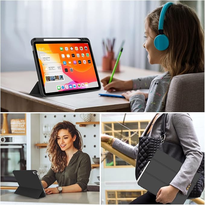 kenke Case for iPad Air 11-inch M4/M3/M2 (2026/2025/2024) iPad Air 5th/4th Generation (2022/2020) 10.9-inch Auto Sleep/Wake Slim Trifold Smart Cover with Pencil Holder Soft TPU Back Black