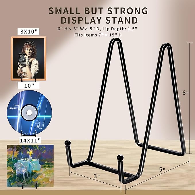 12 Pack 6"Plate Stands for Display,Metal Plate Holders Display Stands Can Be Used for Picture Stands,Book Stands for Display,Plate Display Stands,Easel,Photo Frame Stands,Plaque Stands,Desktop Stand.