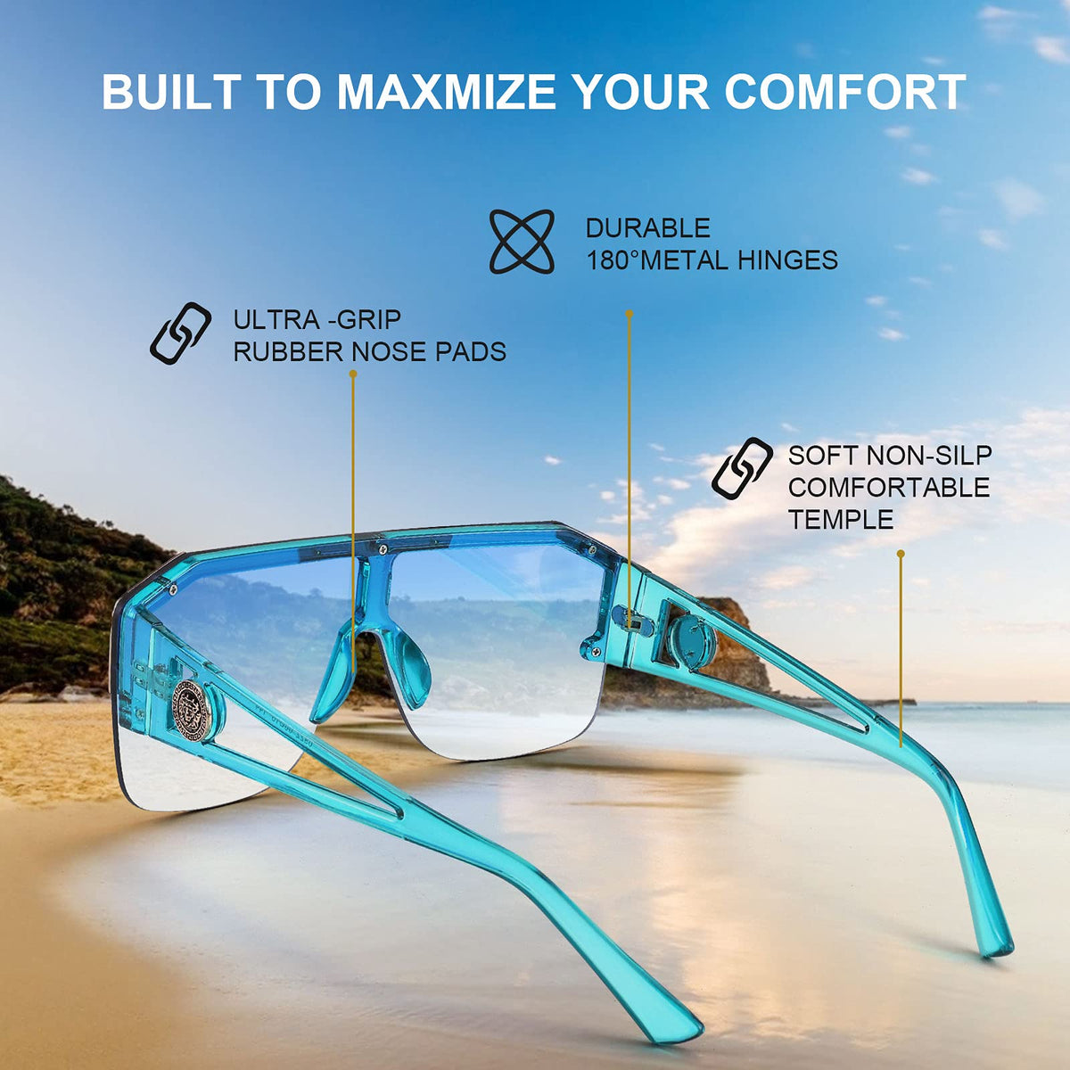 FEISEDY Square Oversized Sunglasses for Men Women, Flat Top Shield One Piece Lens Sun Glasses Shades B2765