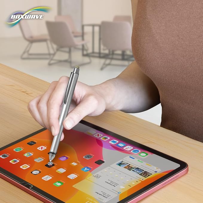 BoxWave Stylus Pen Compatible with Nintendo Switch - DualTip Capacitive Stylus Fiber Tip Disc Tip Capacitive Stylus Pen - Metallic Silver
