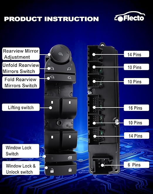 Flecto 20835553 Master Power Window Switch Driver Side with Door Lock Compatible with 2011-2013 Chevy Silverado, Replace# 20835553AD, Driver Side Window and Door Lock Control Assembly