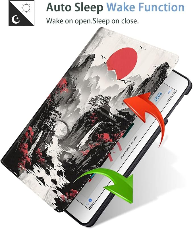 Case for iPad (A16) 11th Generation 11 Inch (2025) iPad 10th Generation 10.9 Inch (2022)，Slim Fit Foldable Standing Cover Case with Auto Sleep/Wake ，Red Moon Japanese Landscape