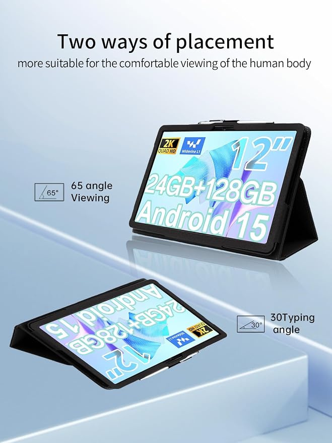 Case for Generic A116C Tablet 12 inch Android 15 TabletsUYRUREL Leather Slim Folding Stand Cover with Hand Strap Magnet for Men Women Full ProtectionBlack.