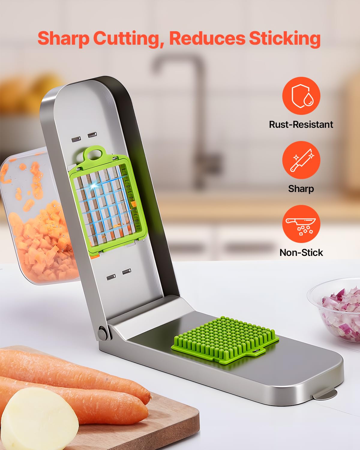VEVOR Vegetable Chopper, Food Veggie Cutter with 3 Stainless Steel Blades, Onion Slicer with Container, Salad Potato Dicer Kitchen Gadgets & Essentials Home Appliances Tools for Easy DIY, Silver