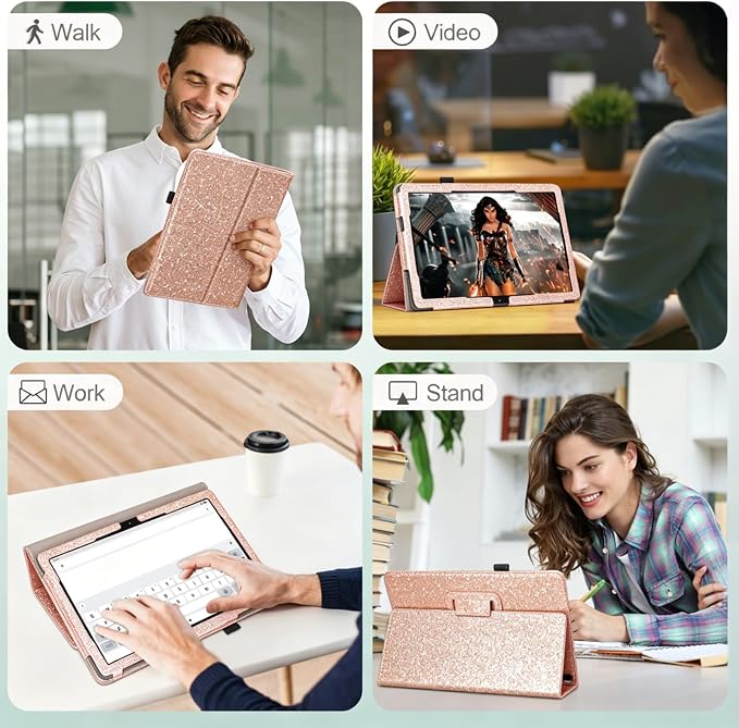 Case for T-Mobile Revvl Tab 2 Tablet - Folio Premium PU Leather Protective Stand Cover with Auto Sleep/Wake Almond Blossom