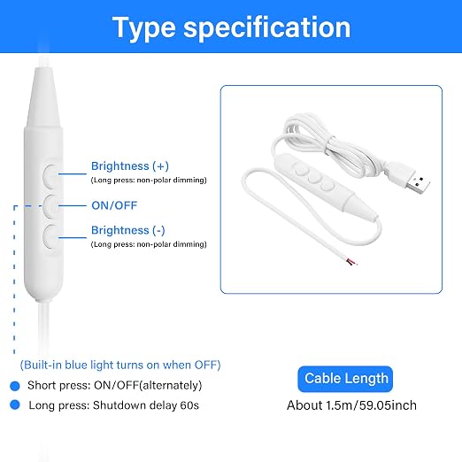 SinLoon USB Male with On/Off Switch to Stripped Ends USB 2.0 6-Speed Dimming Switch Power Cable for LED Strips Little Table Lamp and Other 5V Devices 5Pcs 1.5M/4.9FT (Black)