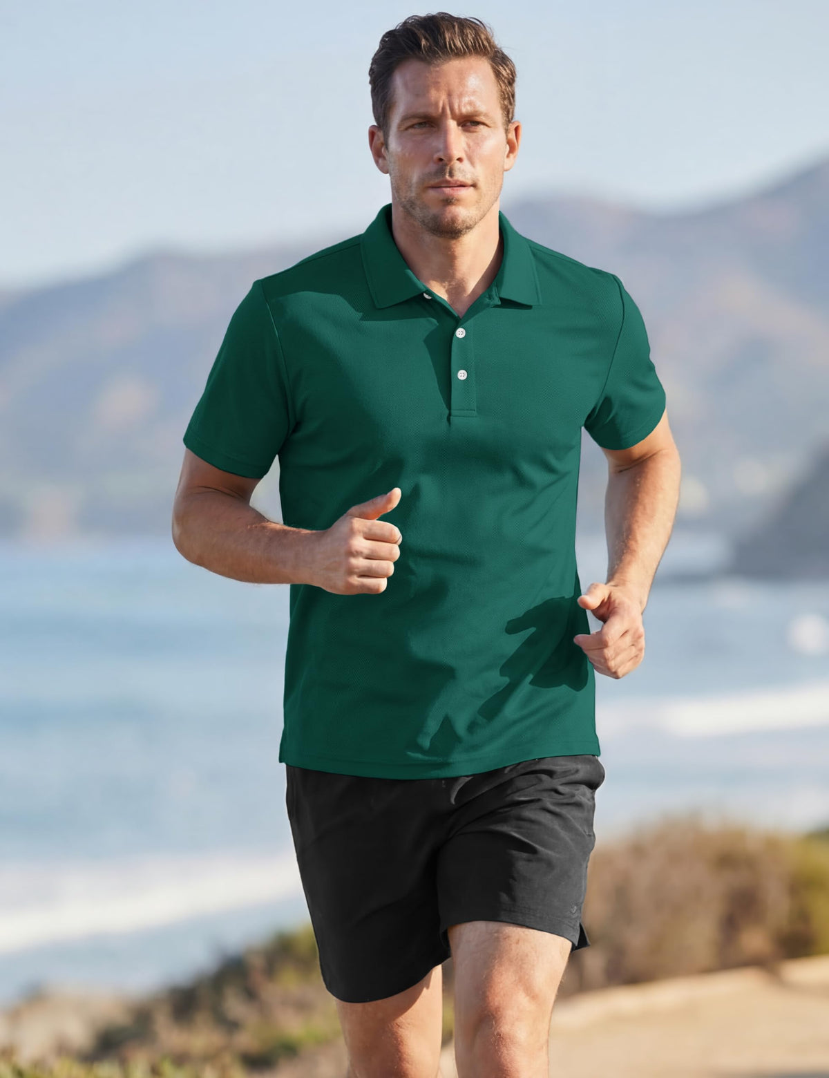 TACVASEN Mens Golf Shirt Dry Fit Mens Polo Shirts Short Sleeve Performance Golf Polos for Men with Collar Work Shirts Emerald Green, M
