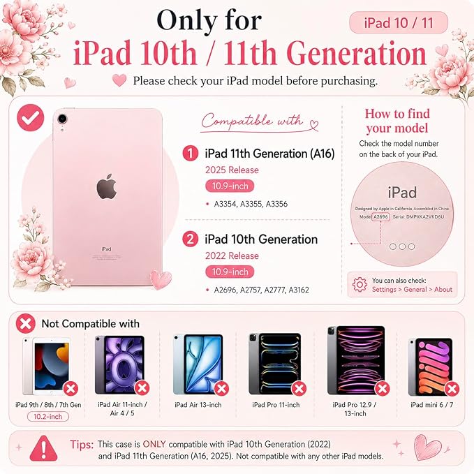 Case for iPad (A16) 11th Generation 11 inch 2025 /iPad 10th Gen 10.9 2022 - Aesthetic Cute Preppy Design Trifold Cover with Soft TPU Bumper Clear Back Auto Sleep/Wake Waves