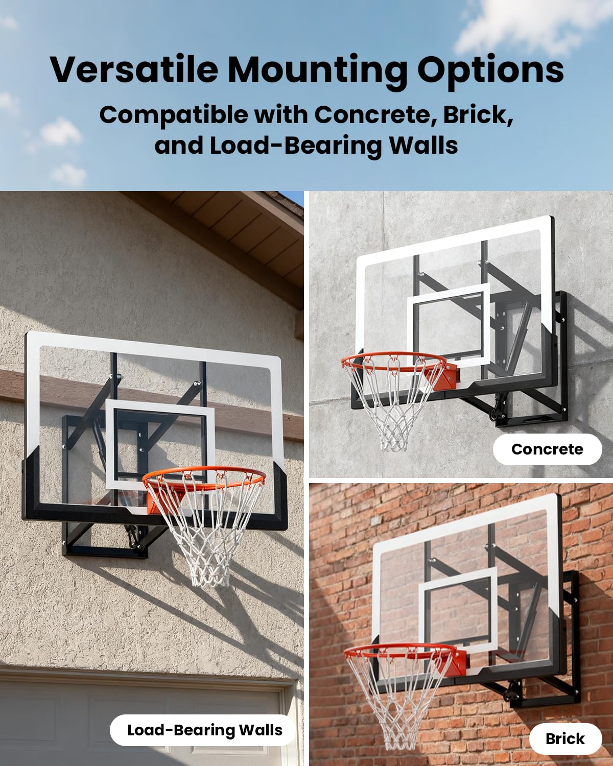 IGL Wall Mounted Basketball Hoops Outdoor, 7.5-10ft Adjustable 52in Goal