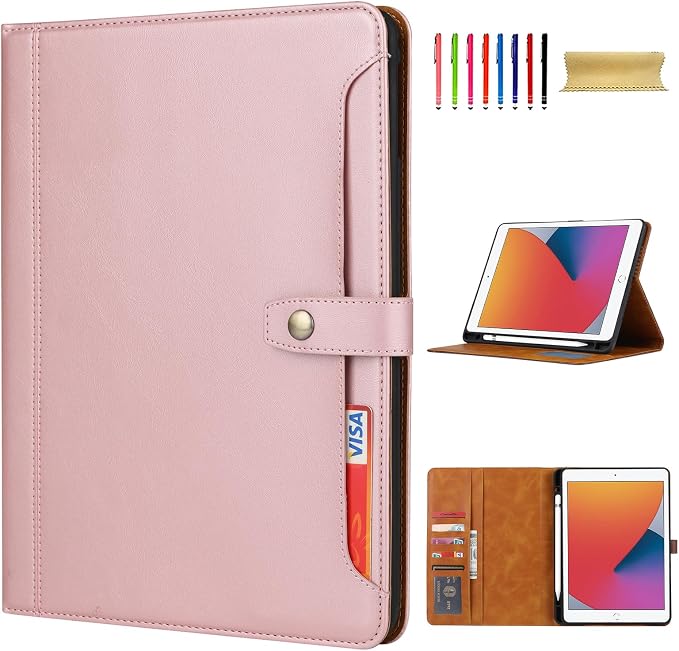 Flip Case for Apple iPad 10.2 9th 8th 7th Generation 2021/2020/2019 Pencil Holder Smart Cover Auto Sleep Wake Protective Documents Pocket Stand Snap Closure Case for iPad 10.2 Inch Black