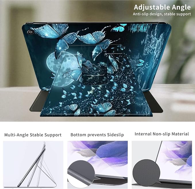 Case for Samsung Galaxy Tab A9 8.7-Inch 2023360 Degree Rotating Multi-Angle Viewing Protective Cover with Auto Sleep/Wake-Blue Butterfly