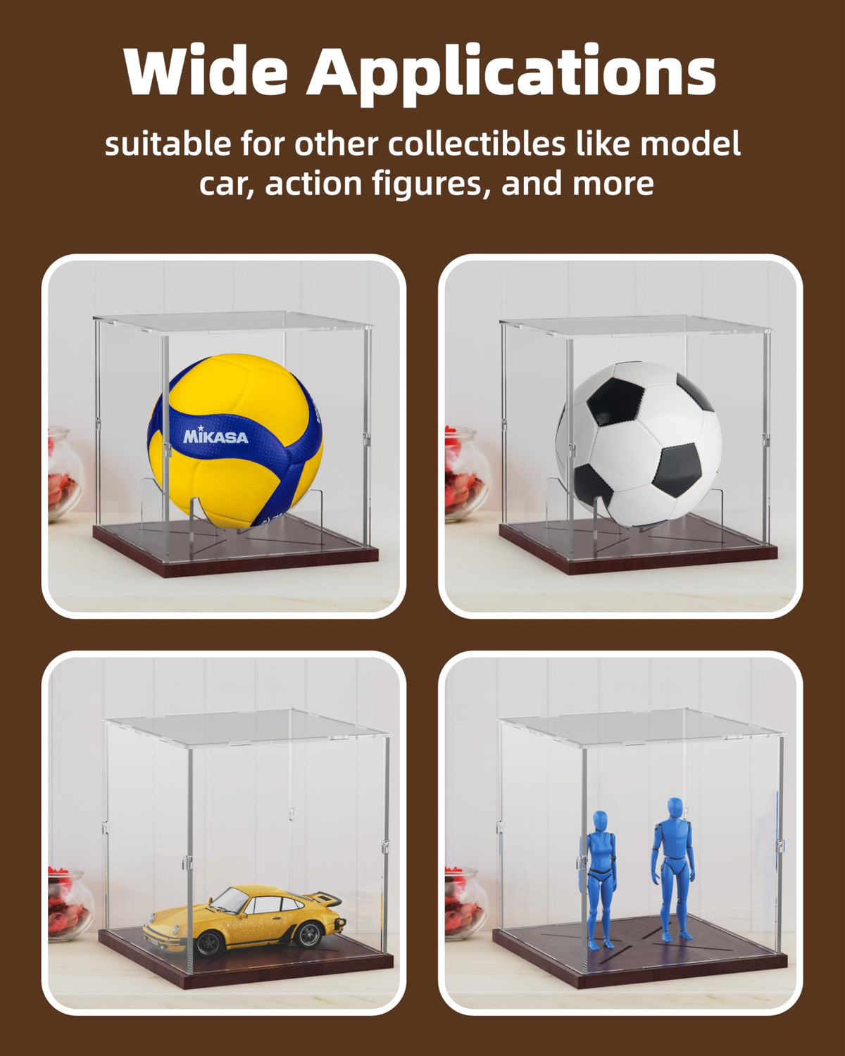 Fitense Full Size Acrylic Basketball Display Case with Solid Wood Base