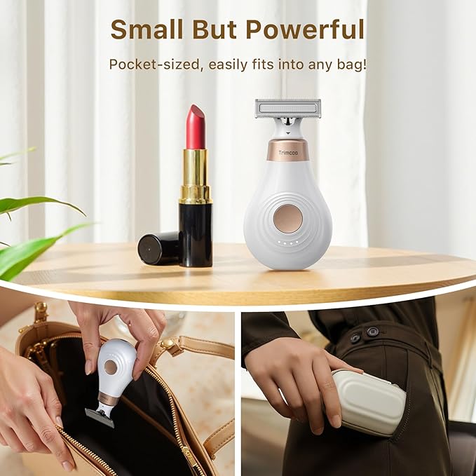 Trimcoo 2026 New Bikini Trimmer for Women - Small But Powerful Electric Razors, Intimate Pubic Hair/Lady Facial Painless Removal, USB-C Cordless Body Shaver for Trip, Replaceable Wet/Dry Blade, White