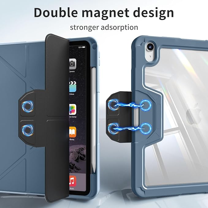 Case for iPad (A16) 11th Gen 11'' 2025/iPad 10th Gen 10.9'' 2022 | Shockproof Protective Cover with Pencil Holder Multi-Angle Stand Clear Back Support Touch ID &amp Auto Sleep/Wake (Black)