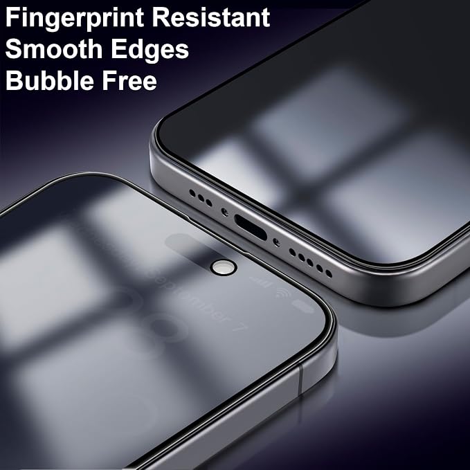 TECHO Privacy Screen Protector for iPhone 15 Pro Max Tempered Glass Film Full Coverage Edge to Edge Anti Spy Private 9H Hardness 2 Pack 6.7 Inch