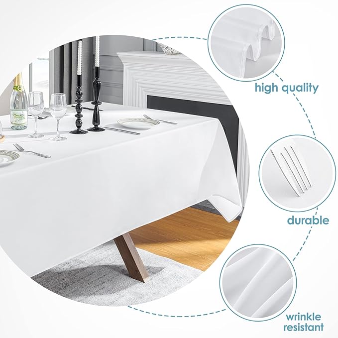 VidaFete Tablecloth 60 * 120inch 6pack Rectangle Table Cloth Polyester, Stain Wrinkle Resistant Dining Table Cover for Kitchen Dinning Party Wedding Rectangular Tabletop Buffet Decoration(White)