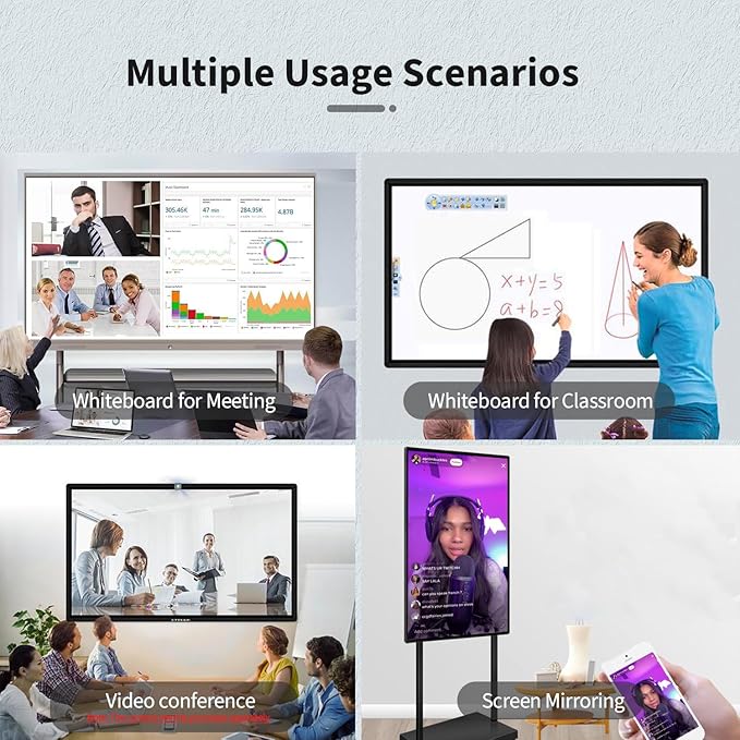TouchWo 75" Touchscreen Monitor Smart Board, 4K Interactive Presentation Electronic Whiteboard with Android 13, Digital Signage Display for Office, Classroom,RAM 4GB+ ROM 32GB