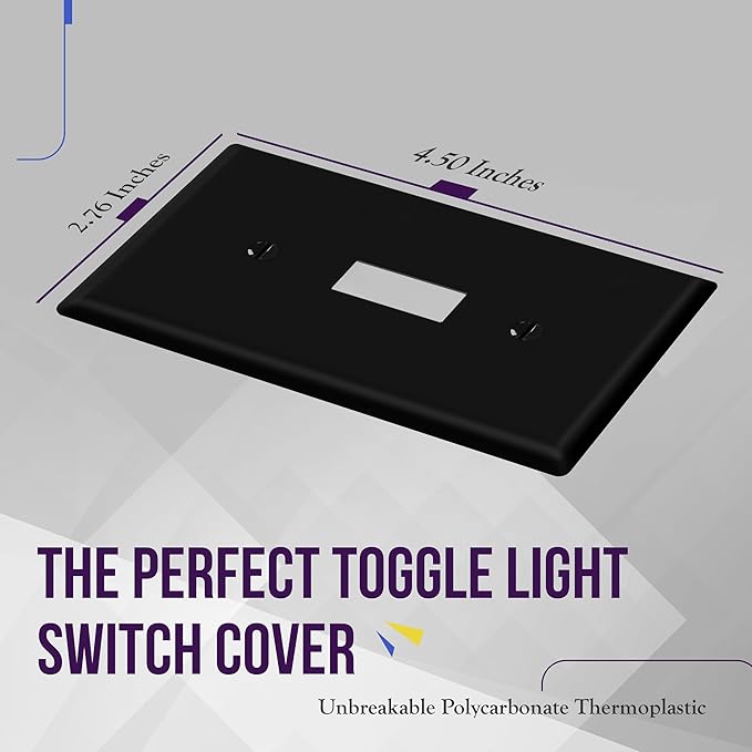 ENERLITES Toggle Light Switch Wall Plate, Gloss Finish, Standard Size 1-Gang 4.50" x 2.76", Unbreakable Polycarbonate Thermoplastic, 8811-BK-20PCS, Black (20 Pack)