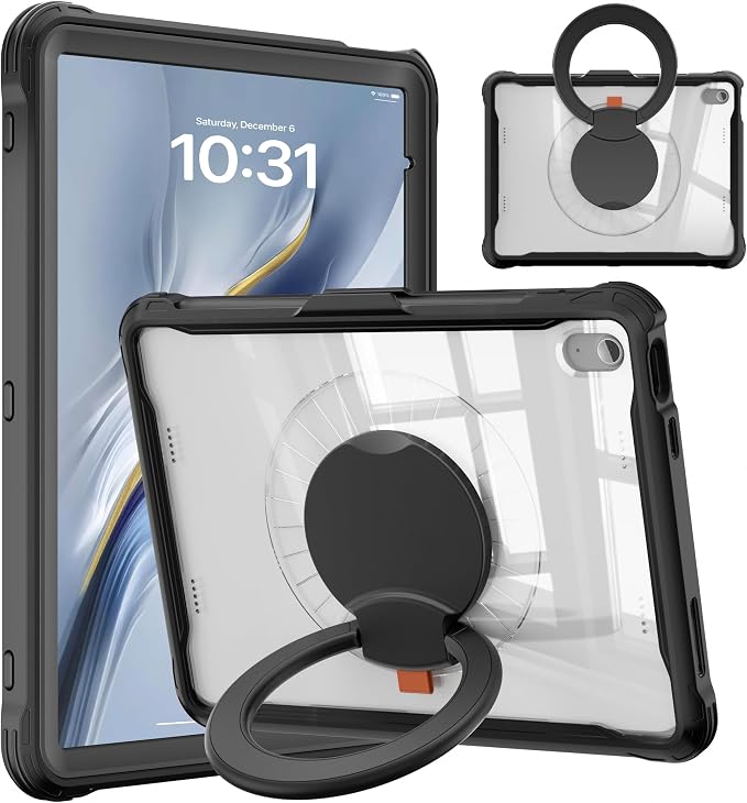 Pepkoo Triple Shock-Absorbing Protective Case for iPad (A16) 11th/10th Gen | Comfortable Heavy-Duty Kids Protective Case With Tactile Sensation With Handle Shoulder Strap (Black)