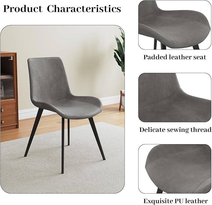 43.3"-59.1" Extendable Round Dining Table Set of 6, Mid Century Wooden Round Kitchen Table, Coffee Table for 4-6 Person,6 Gray PU Leather Chair