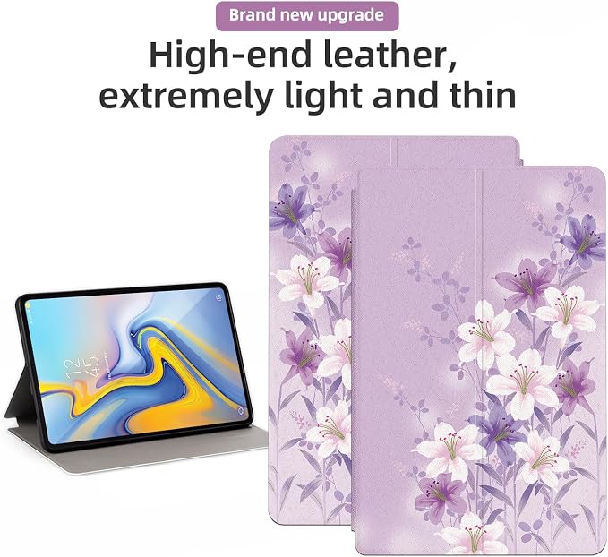 Premium PU Leather Cover for Samsung Galaxy Tab A 10.5 Inch 2018 Model SM-T590/T595/T597 Shockproof Protective Case with Folding Stand and Auto Wake/Sleep Black Flowers