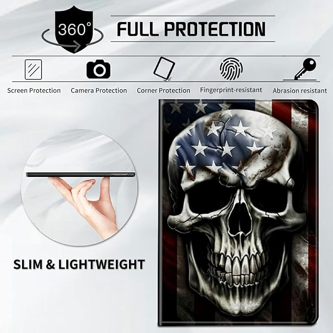 Case for Samsung Galaxy Tab A9 Plus 2023/A11 Plus 2025 11 inch Lightweight Protective PU Leather Smart Stand Cover with Auto Wake Sleep Tablet Case Cover - American Flag &amp Fish