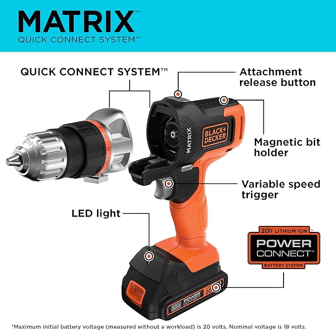 BLACK+DECKER MATRIX 20V MAX Power Tool Combo Kit, Cordless Power Tool Set with Battery and Charger Included, 10 Piece (BDCDMT1210KITC1
