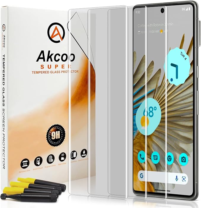 [3 Pack Pixel 7 Pro Screen Protector Tempered Glass [UV Set] Edge to Edge Full Screen Adhesive [Scratch Repair] Sensitive Touch Fingerprint-ID Compatible