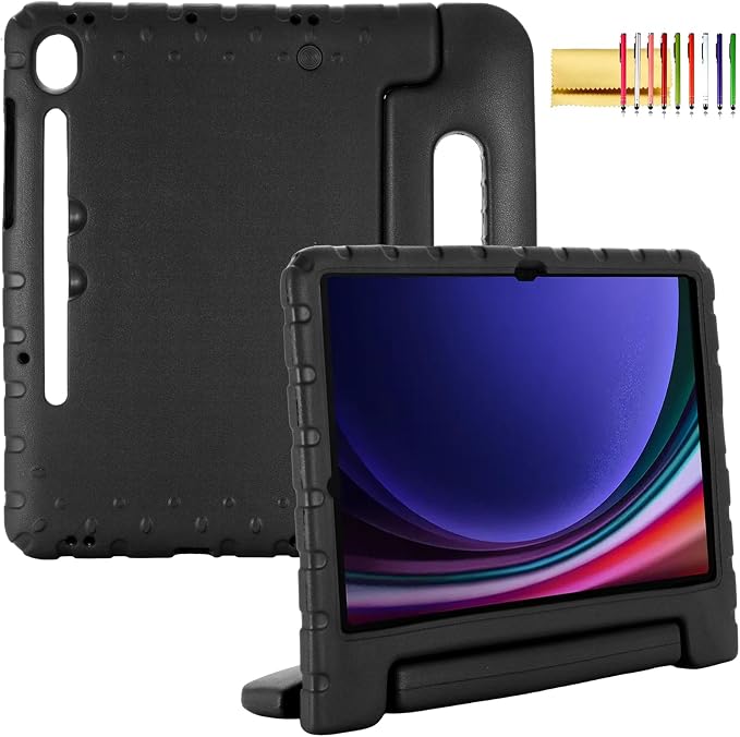 Kids Case for Samsung Galaxy Tab S10 FE Plus 13.1 (2025) Techcircle Handle Stand Light EVA Foam Bumper Protective Rugged Drop Protection Child Proof Cover Black
