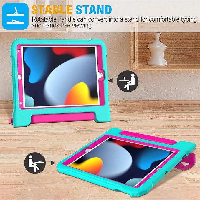 SUPLIK Kids Case for iPad 9th/8th/7th Generation -10.2 inch 2021/2020/2019 Built with Screen Protector Durable Shockproof Handle Stand Case for Apple iPad Gen 9/8/7 Black