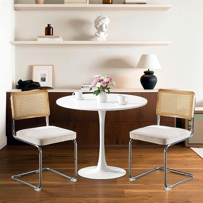 SoarFlash Kitchen Table and Chairs for 2, 24" Dining Table Set for 2 with Velvet Upholstered Chairs, 3 Piece Round Kitchen Table Set, Dining Room Table Set for Small Space, Apartment
