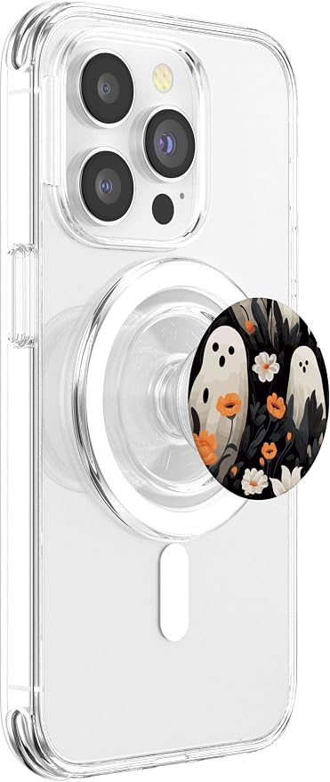 Cute Funny Halloween Spooky Ghost in Flowers Floral Pattern PopSockets PopGrip for MagSafe
