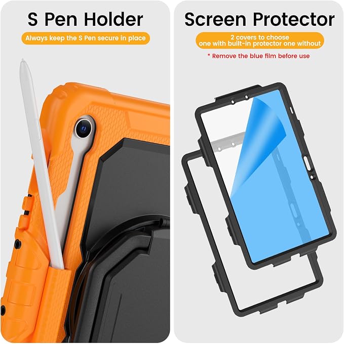 HXCASEAC Case for Galaxy Tab S10 lite / S10 FE / S9 FE 10.9 Inch Shockproof | 360° Rotating Stand | S Pen Holder | Screen Protector | Shoulder Strap | Samaung S10 Lite Tablet Case Kids Black