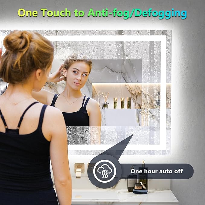 YEELAIT 36x30 Inch RGB LED Bathroom Mirror Front Light and RGB Backlit Lighted Vanity Mirror for Bathroom Wall Mounted Dimmable Anti Fog Memory Shatter-Proof IP54 Waterproof Horizontal/Vertical