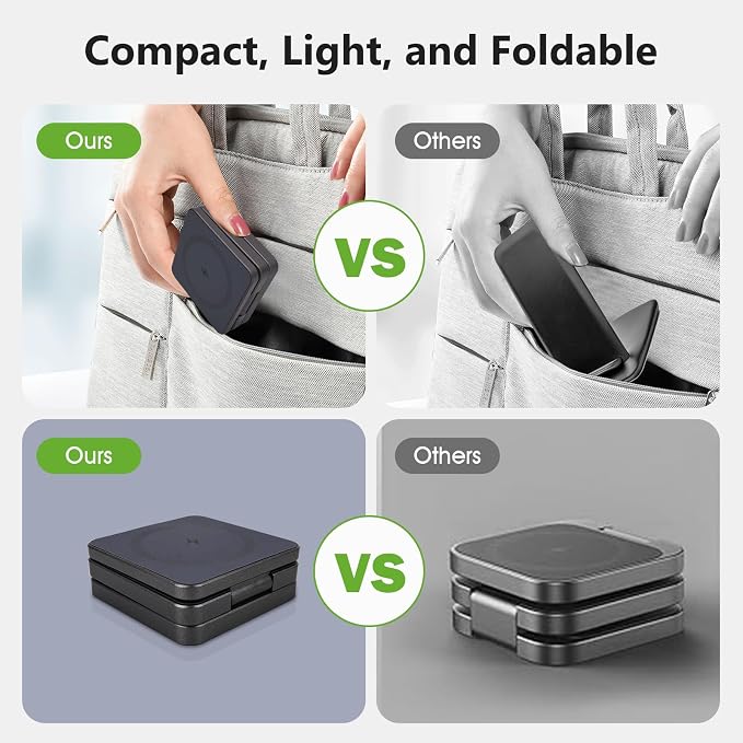 Fold 'N Style 3-in-1 Foldable Magnetic Wireless Charging Stand 15W Fast Charger Compatible with iPhone 15/14/13/12 Pro/Max/Plus Apple Watch AirPods Samsung Galaxy/Note Multi Modes