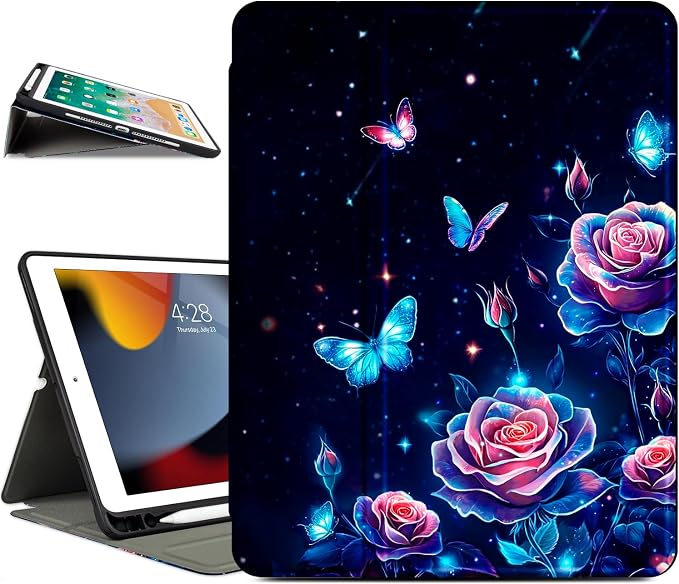 Lokigo Case for iPad 9th/8th/7th Gen 10.2 Air 3rd/Pro10.5 Aurora Forest | Protective Folio Soft Back Cover Pencil Holder for Teens/Students/Office Staffs 4 Angles Viewing Stand Auto Wake/Sleep