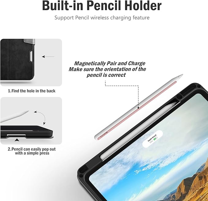 Antbox for iPad Air 13 Inch Case 2026 M4 /2025 M3 /2024 M2 Black | Built-in Pencil Holder Supports Pencil Pro and Pencil (USB-C) Auto Sleep/Wake PU Leather iPad Air 13'' Cover
