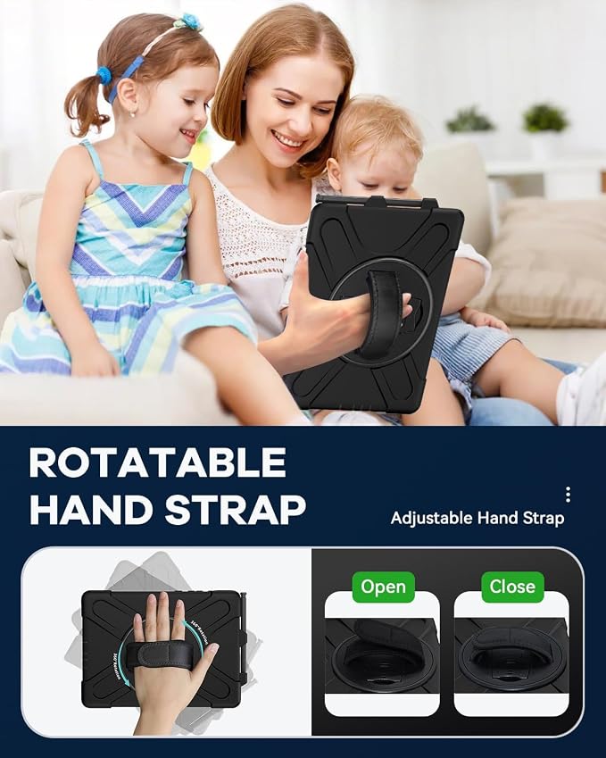 DreamerX for Samsung Galaxy Tab Active5 Pro 2025/Active 4 PRO/Active PRO 10.1 Case Heavy Duty Rugged Shockproof Drop Protection Cover with 360 Rotating Stand Handle Hand Strap Shoulder Strap Black