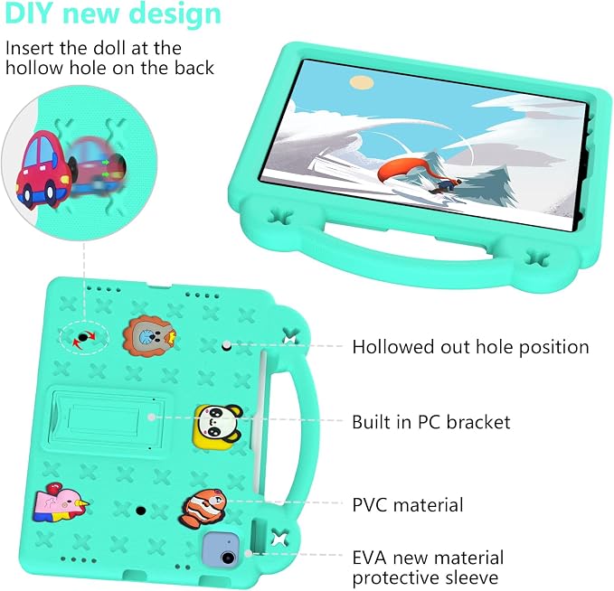 Kids Case for iPad Air 13 (2026/2025/2024) M4/M3/M2 &amp iPad Pro 13 2024 &amp iPad Pro 12.9 Cover 6th/5th/4th/3rd Gen (2022/2021/2020/2018) DIY Figures EVA Rubber Handle Stand Shockproof Bumper