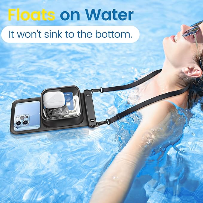 Niveaya [Floatable Floating Waterproof Phone Pouch 2 Pack-Up to 8.5", Large Space Adjustable Neck Lanyard Waterproof Phone Case, Phone Dry Bags for Vacation Beach Pool Kayak Cruise Travel Essentials