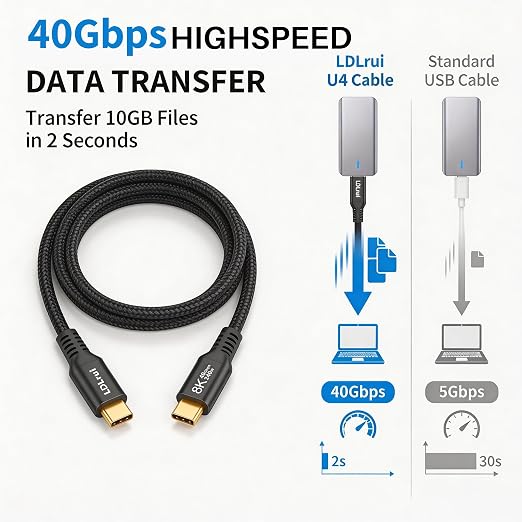 1.5FT Short 40Gbps USB C Data Transfer Cable [High-Speed Secure Stable] USB 4 Cable 8K USB C Video Cord 240W PD Fast Charging for MacBook Pro Lenovo HP Dell SanDisk Samsung T9 SSD