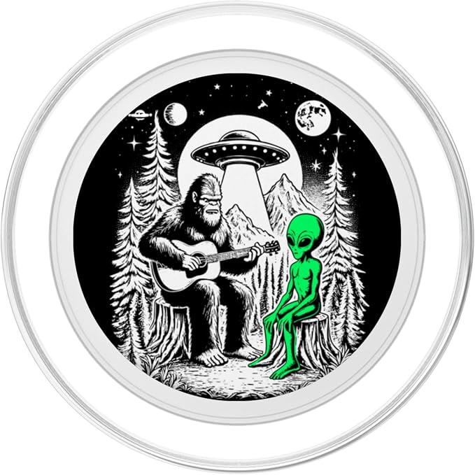 Bigfoot Plays Guitar Sasquatch Camping Big Foot UFO Alien PopSockets PopGrip for MagSafe
