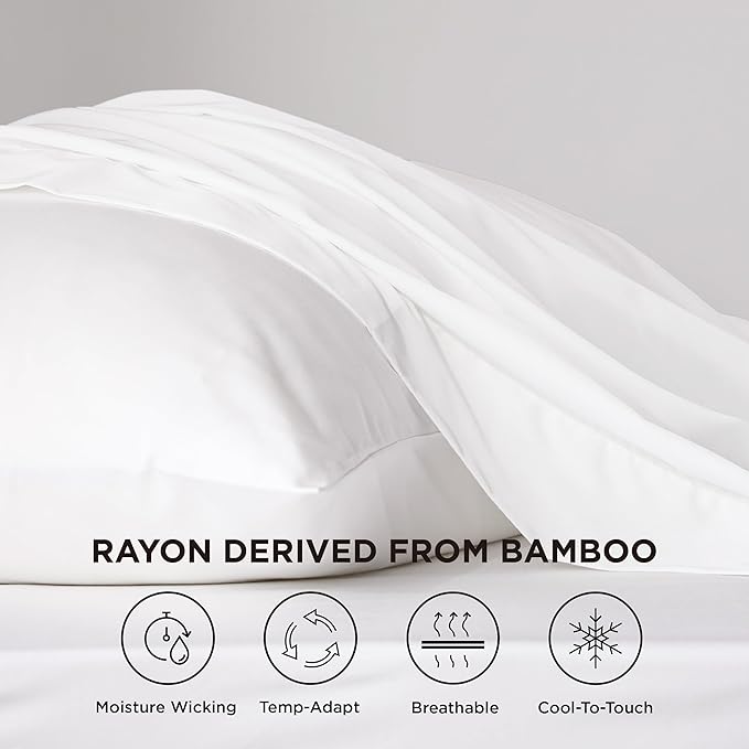 Bedsure Cooling Sheets Twin XL, Rayon Derived from Bamboo, Breathable & Soft Twin XL Sheet Sets, Deep Pocket Up to 16 Inches, Hotel Luxury Silky Dorm Bedding for Hot Sleepers, White